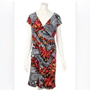 Joseph Ribkoff midi bright pattern v-neck sheath dress size 12